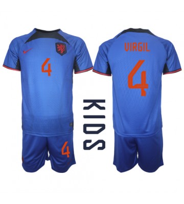 Holandia Virgil van Dijk #4 Koszulka Wyjazdowych Dziecięca MŚ 2022 Krótki Rękaw (+ Krótkie spodenki)